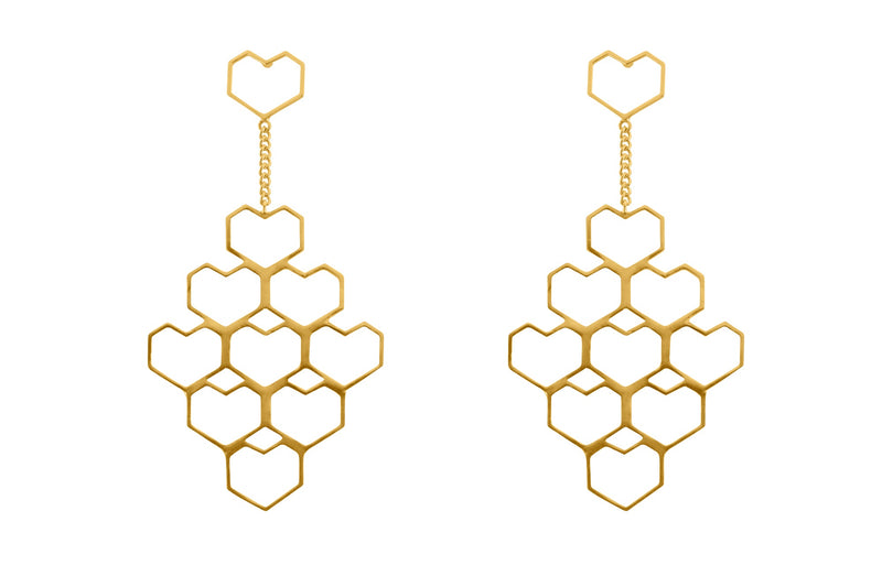 Troop - 22K Gold Plated Heart Dangler Earrings