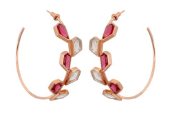 Galah - 22K Rose Gold Plated Pink Semi Precious Rock Crystal Hoops Earrings