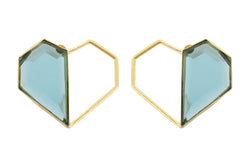 Twin - 22K Gold Plated Blue Semi Precious Stone Studs Heart Earrings
