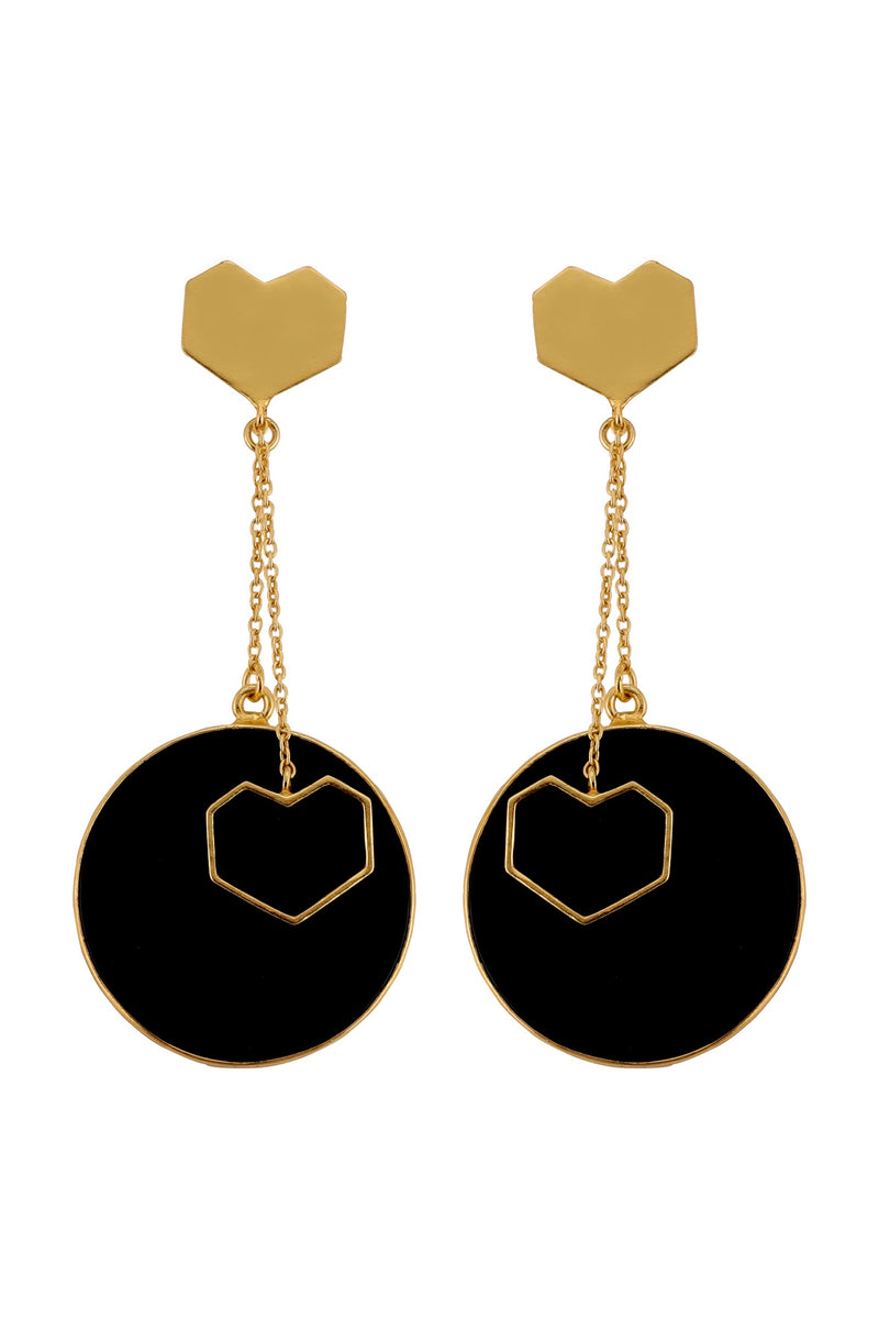 Drift - 22K Gold Plated Black Onyx Heart Dangler Earrings