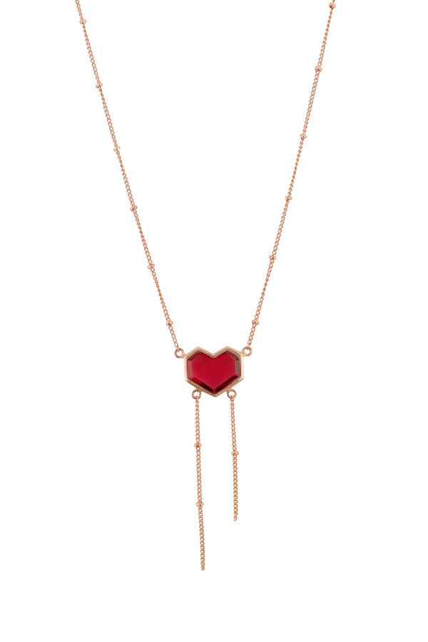 Lone - 22K Rose Gold Plated Pink Semi Precious Gemstone Heart Neckpiece