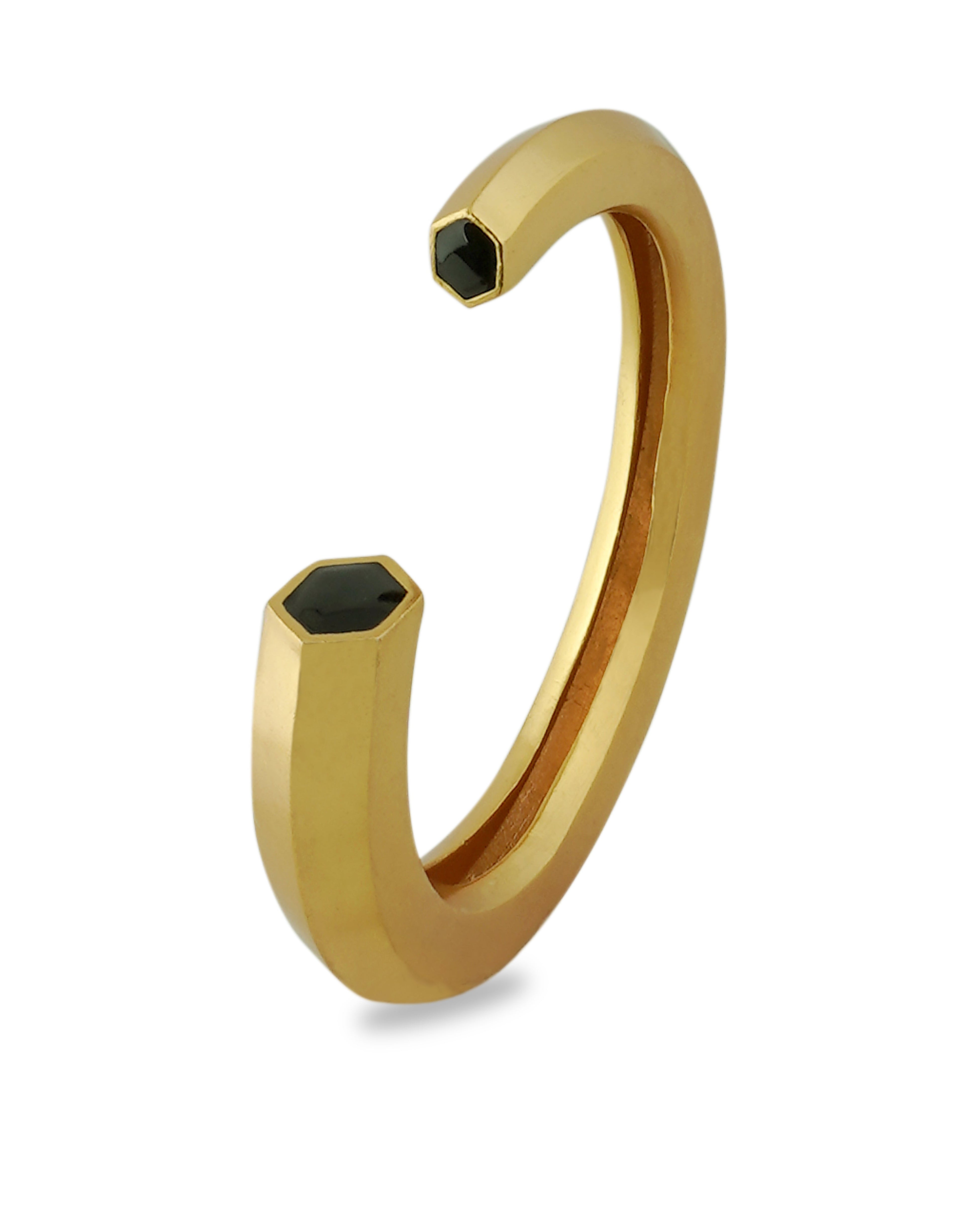 Hexa Black Enamel Gold Cuff