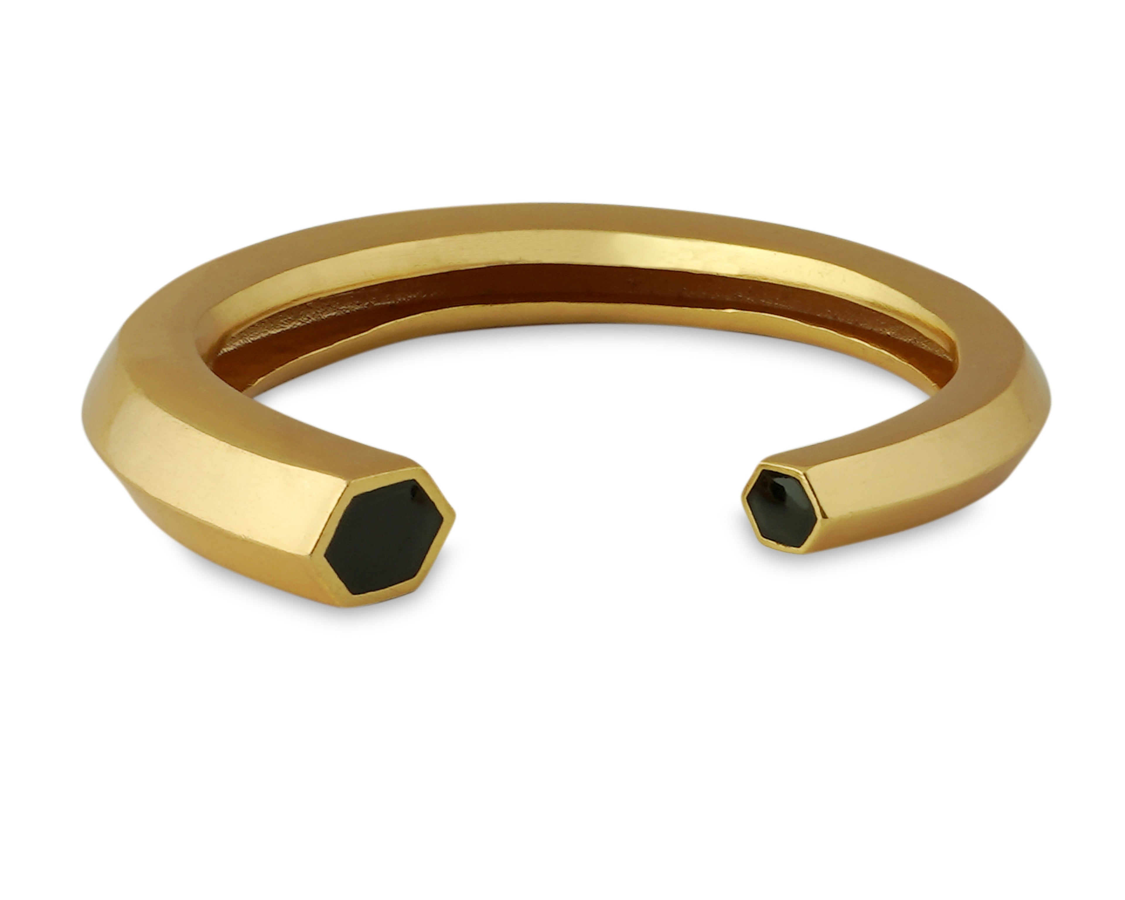 Hexa Black Enamel Gold Cuff