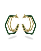Small Trio Green Enamel Gold Hoops