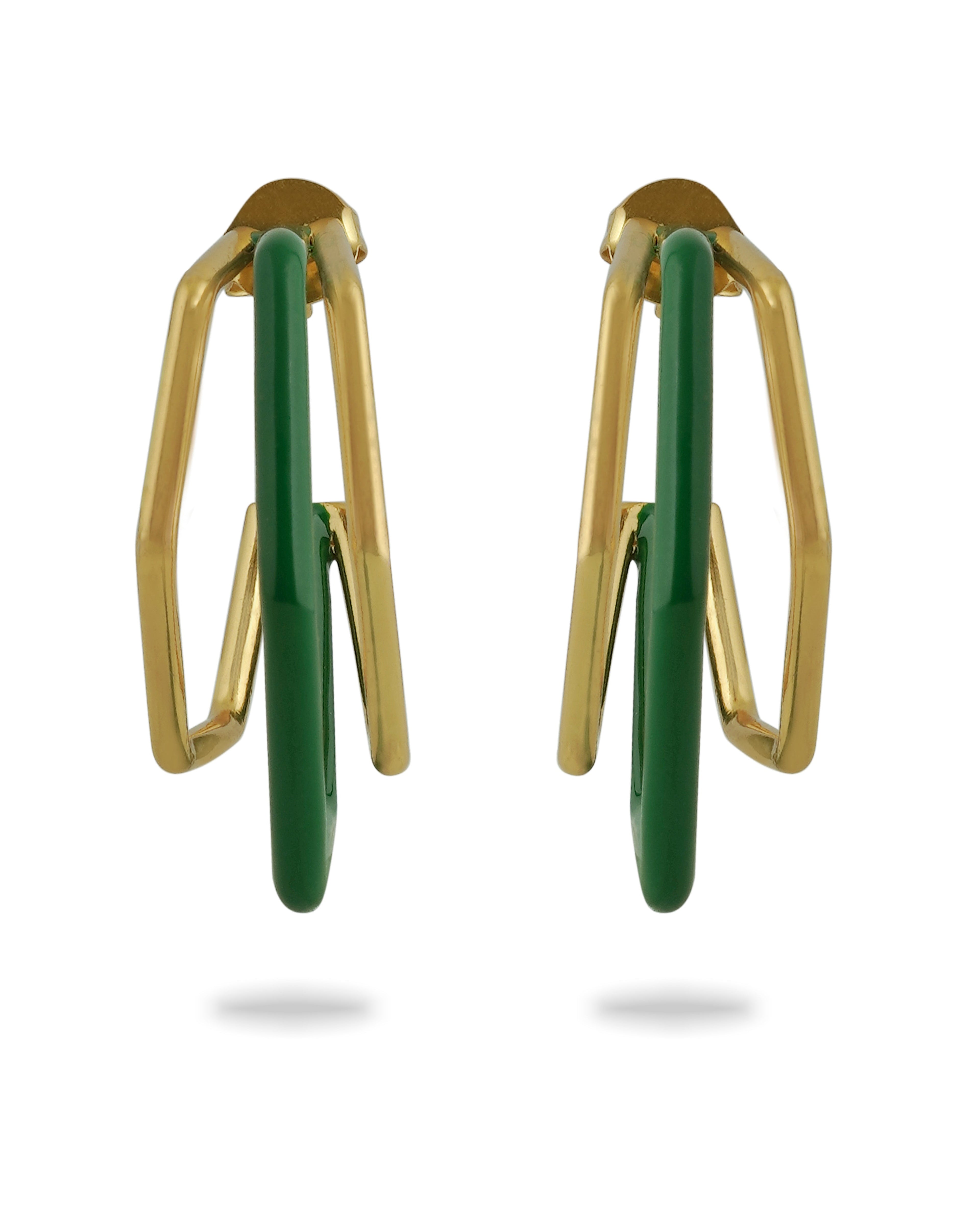 Small Trio Green Enamel Gold Hoops