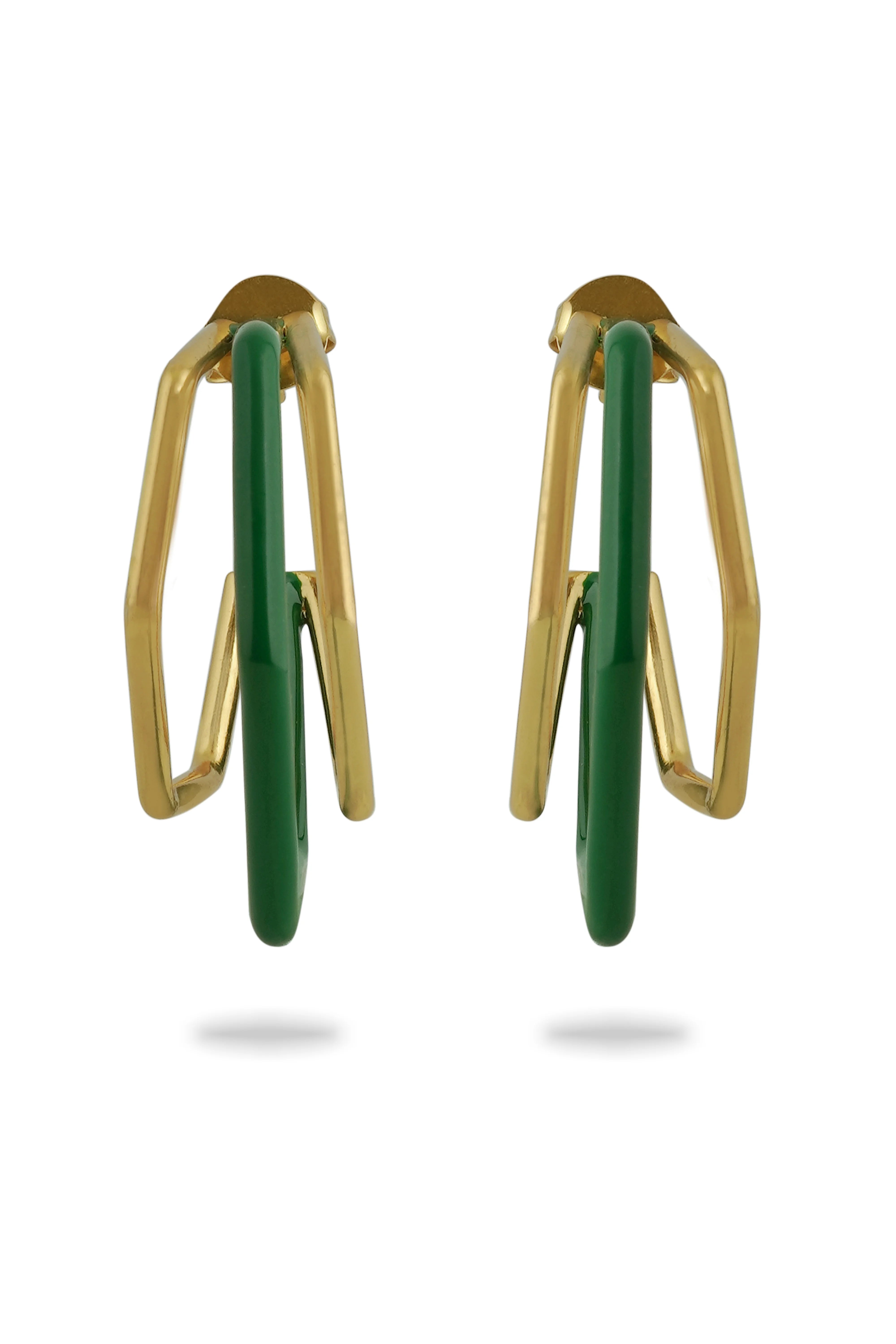 Small Trio Green Enamel Gold Hoops Secondary image