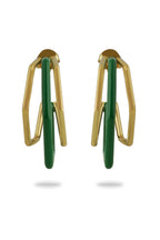 Small trio green enamel gold hoops by Varnika Arora, featuring three delicate hoop earrings with green enamel and gold finish.