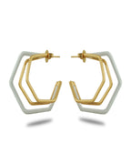 Small Trio White Enamel Gold Hoops