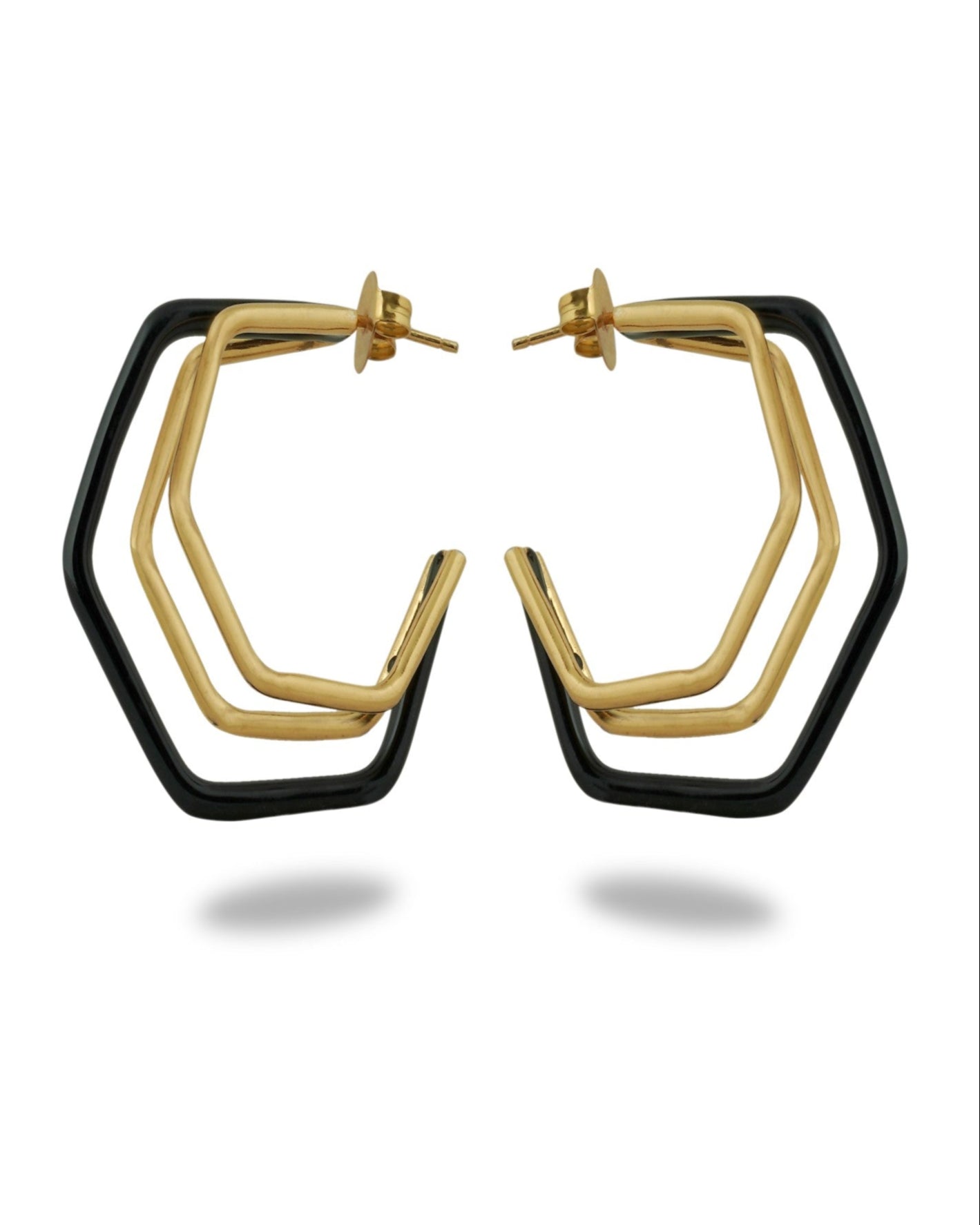 Small Trio Black Enamel Gold Hoops Secondary image