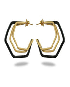 Small Trio Black Enamel Gold Hoops