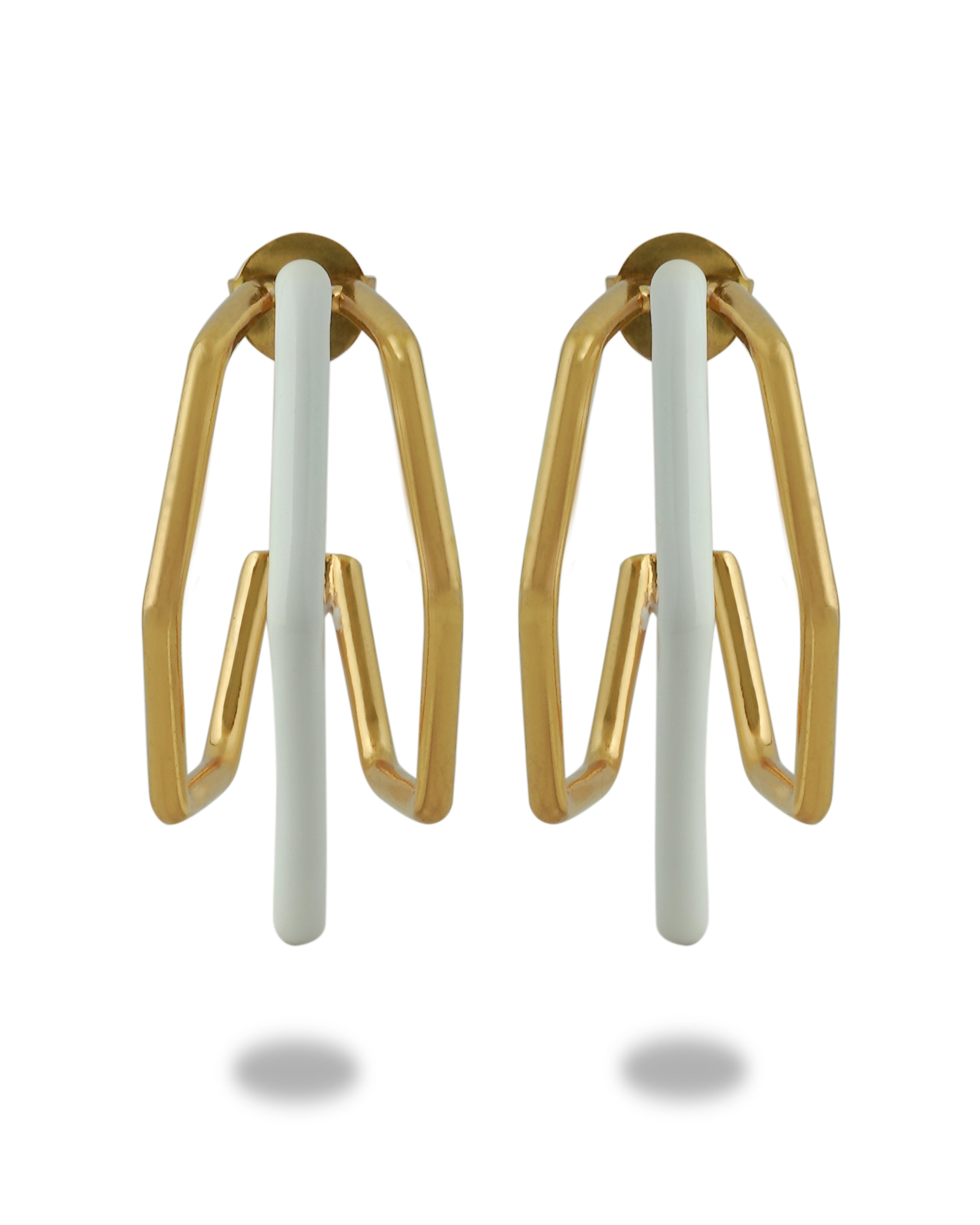 Small Trio White Enamel Gold Hoops