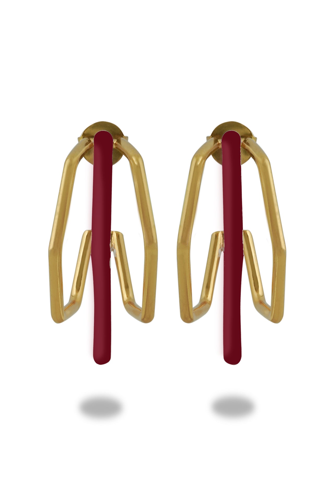 Small Trio Maroon Enamel Gold Hoops