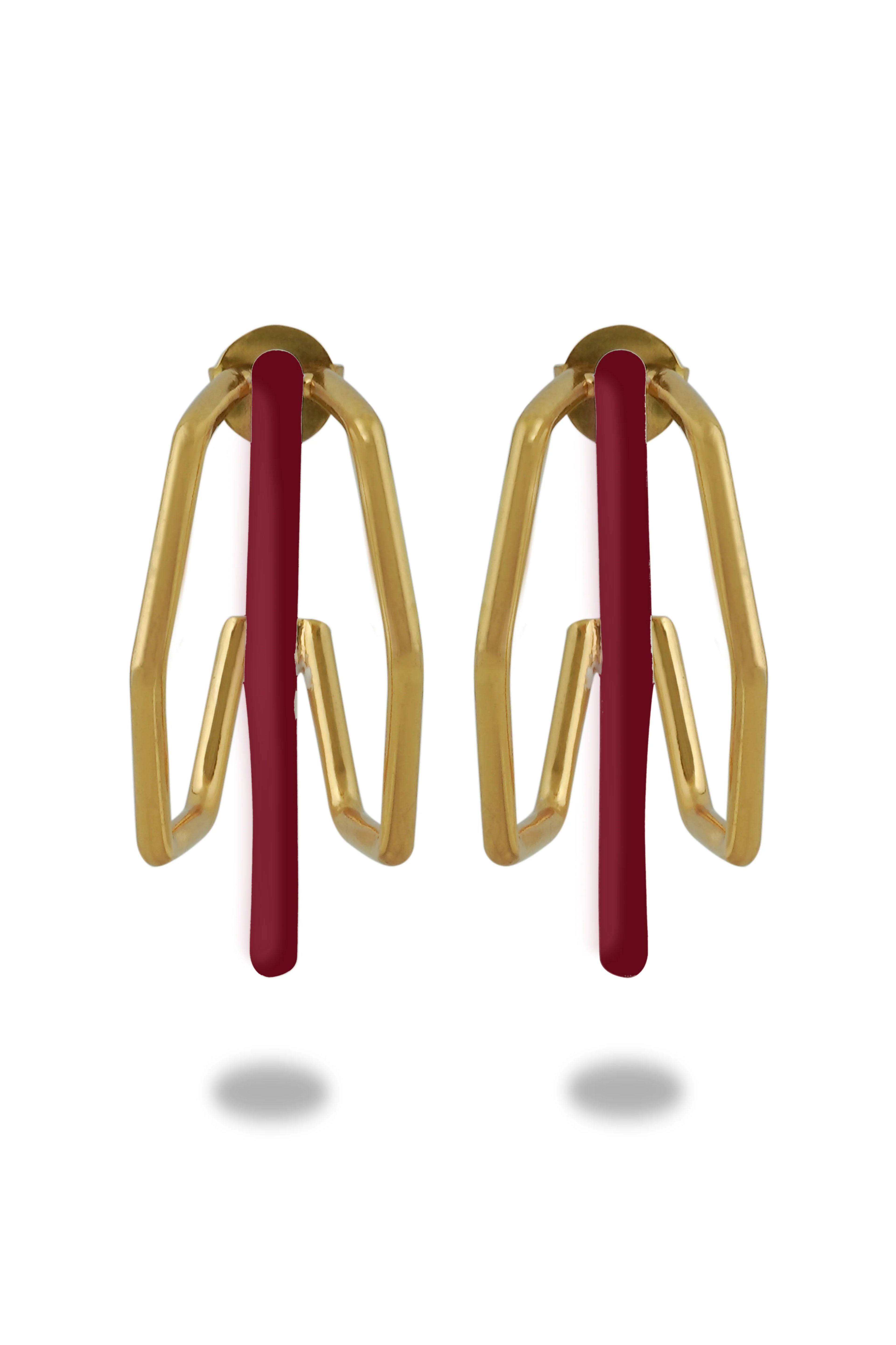 Ahsaas Channa in Small Trio Maroon Enamel Hoops