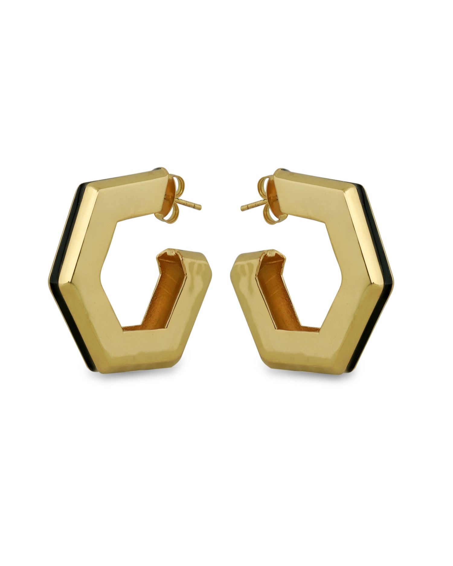 Varnika Arora Helixa black enamel gold hoops earrings with a sleek, modern design and shiny finish. Main image