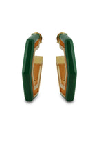 Varnika Arora Devine Green Enamel Gold Hoop Earrings showing green enamel accents on shiny gold hoops