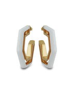 Varnika Arora Devine white enamel gold hoop earrings, stylish and elegant jewelry with a polished finish.
