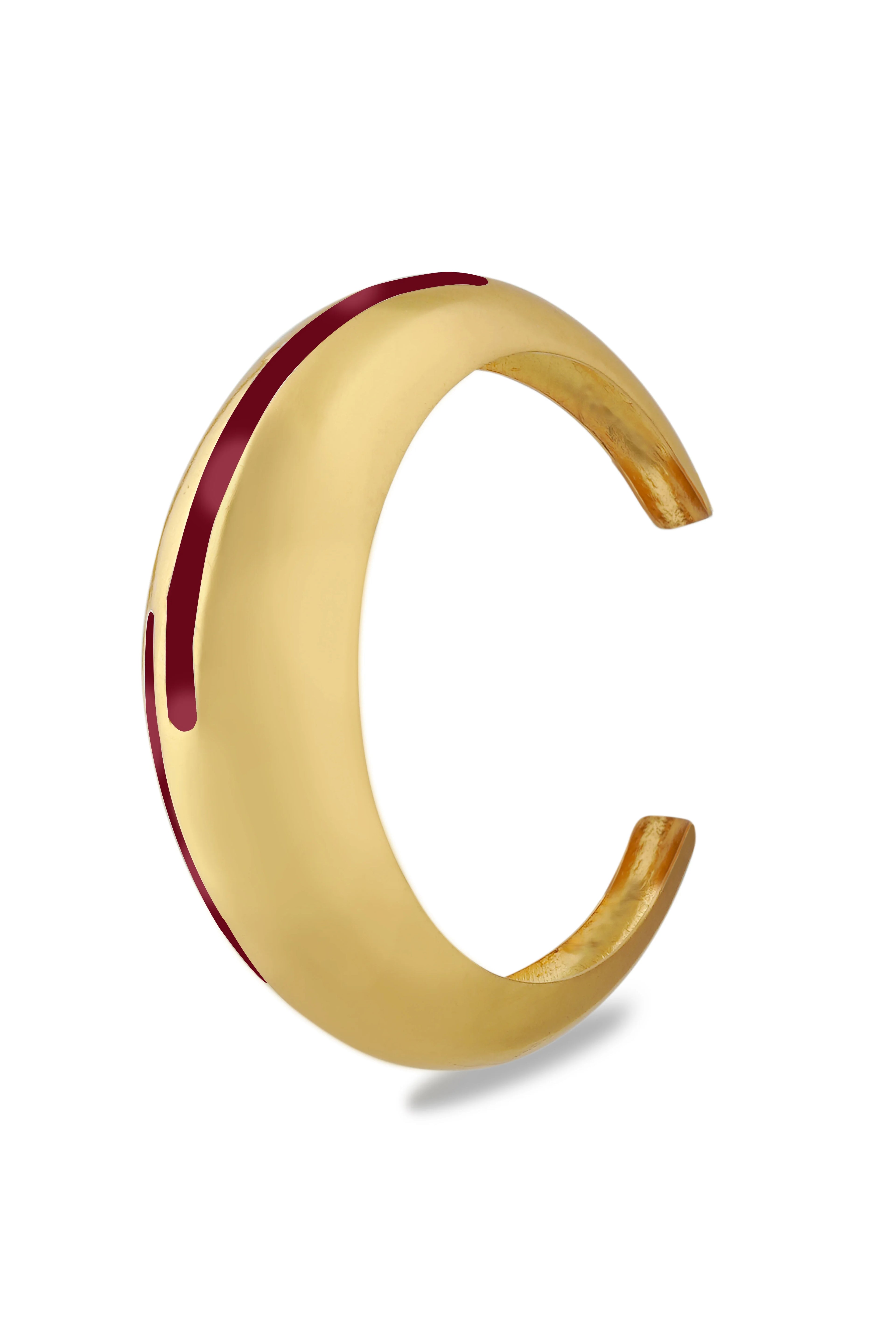 Maroon enamel and gold bangle from Varnika Arora featuring a delicate, elegant circlet design.