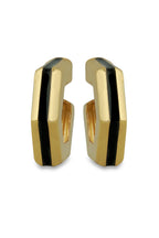 Varnika Arora Helixa Black Enamel Gold Hoops earrings with black enamel and gold finish, showcasing a stylish hoop design.