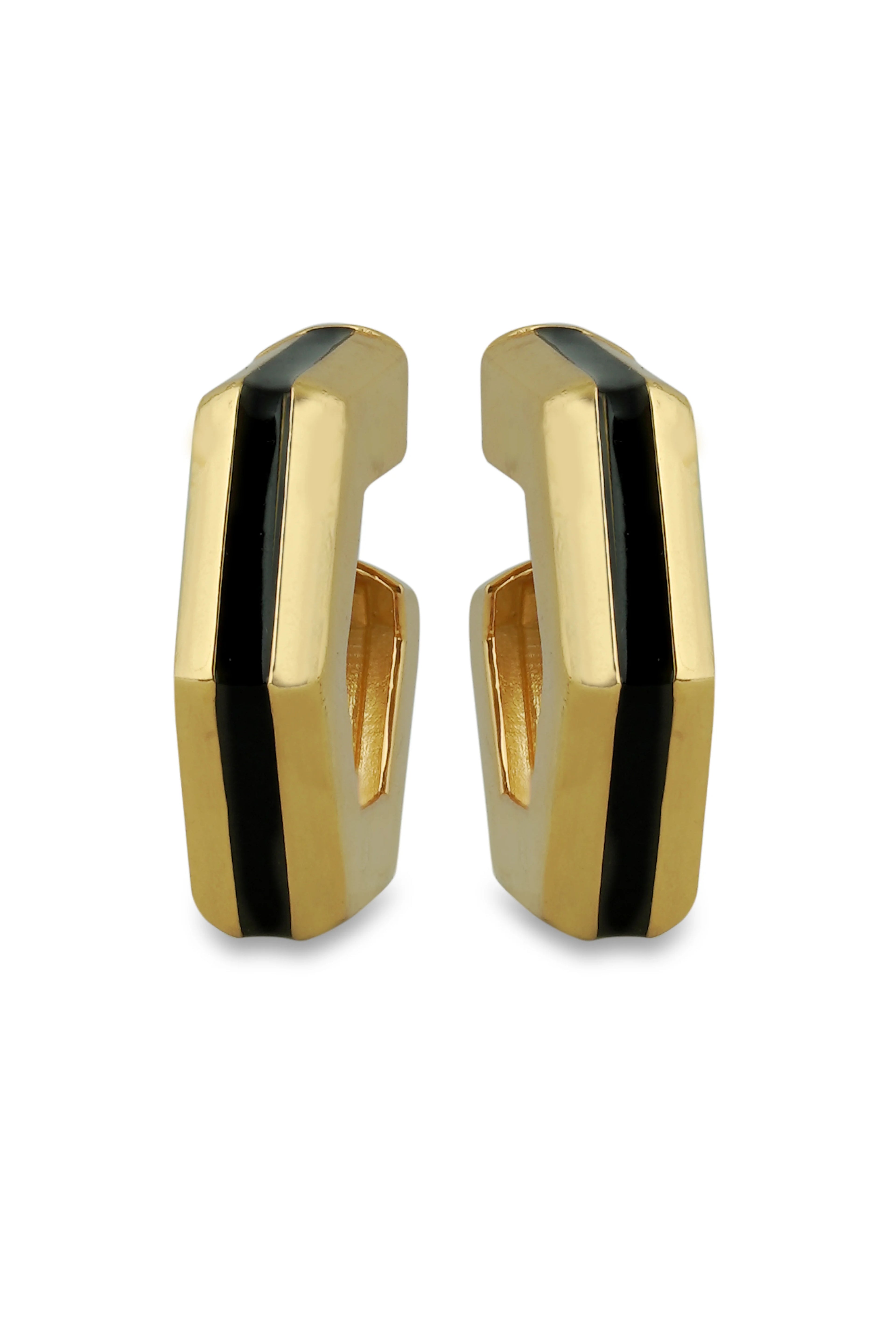 Varnika Arora Helixa Black Enamel Gold Hoops earrings with black enamel and gold finish, showcasing a stylish hoop design.