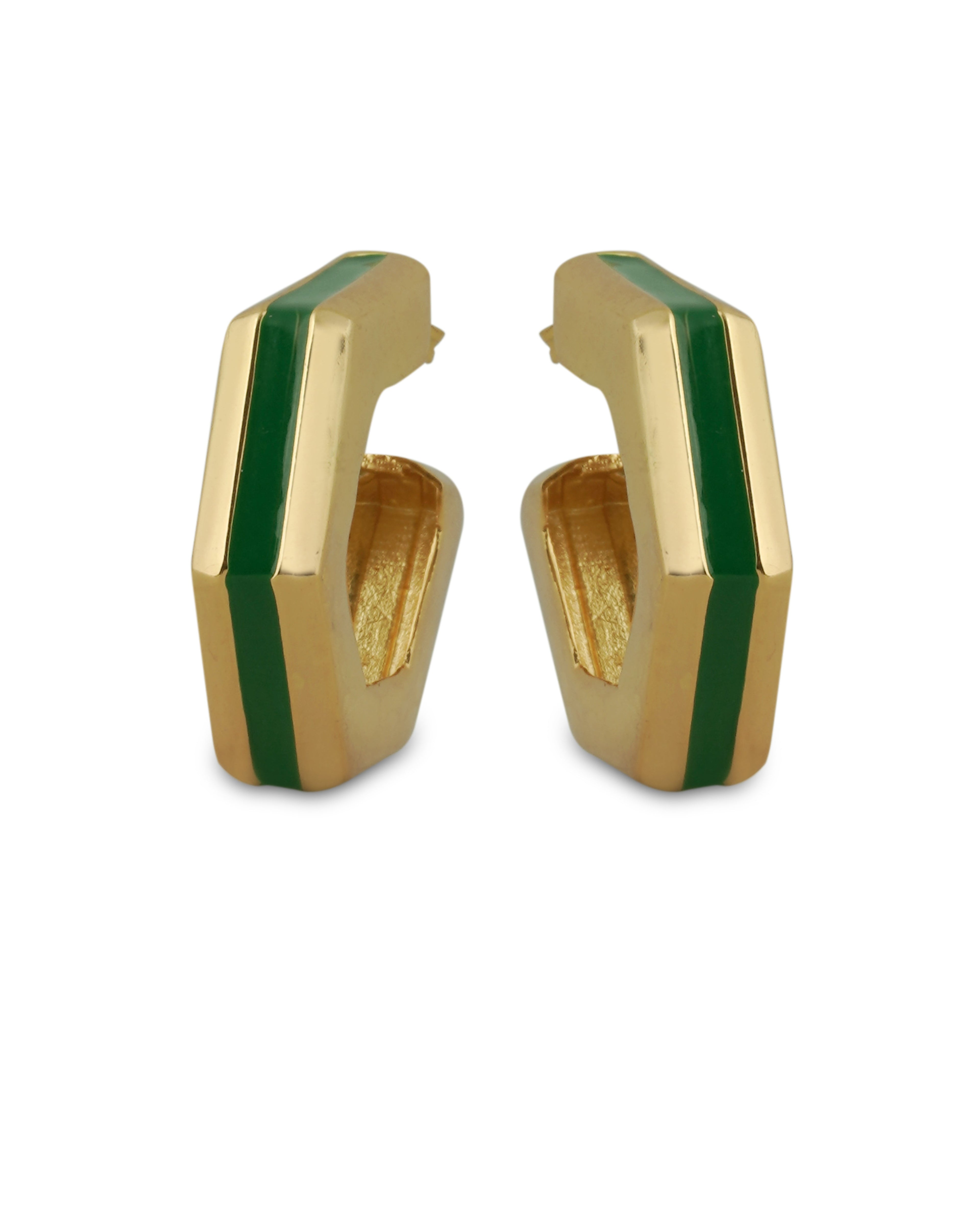 Helixa Green Enamel Gold Hoops