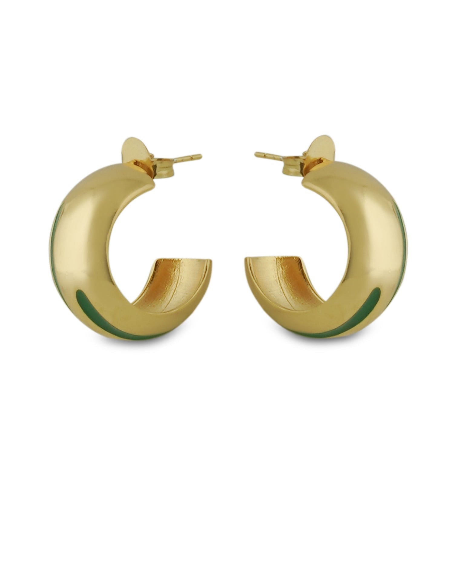 Varnika Arora Luna Green Enamel Gold Hoops featuring round gold hoops with vibrant green enamel accents. Main image