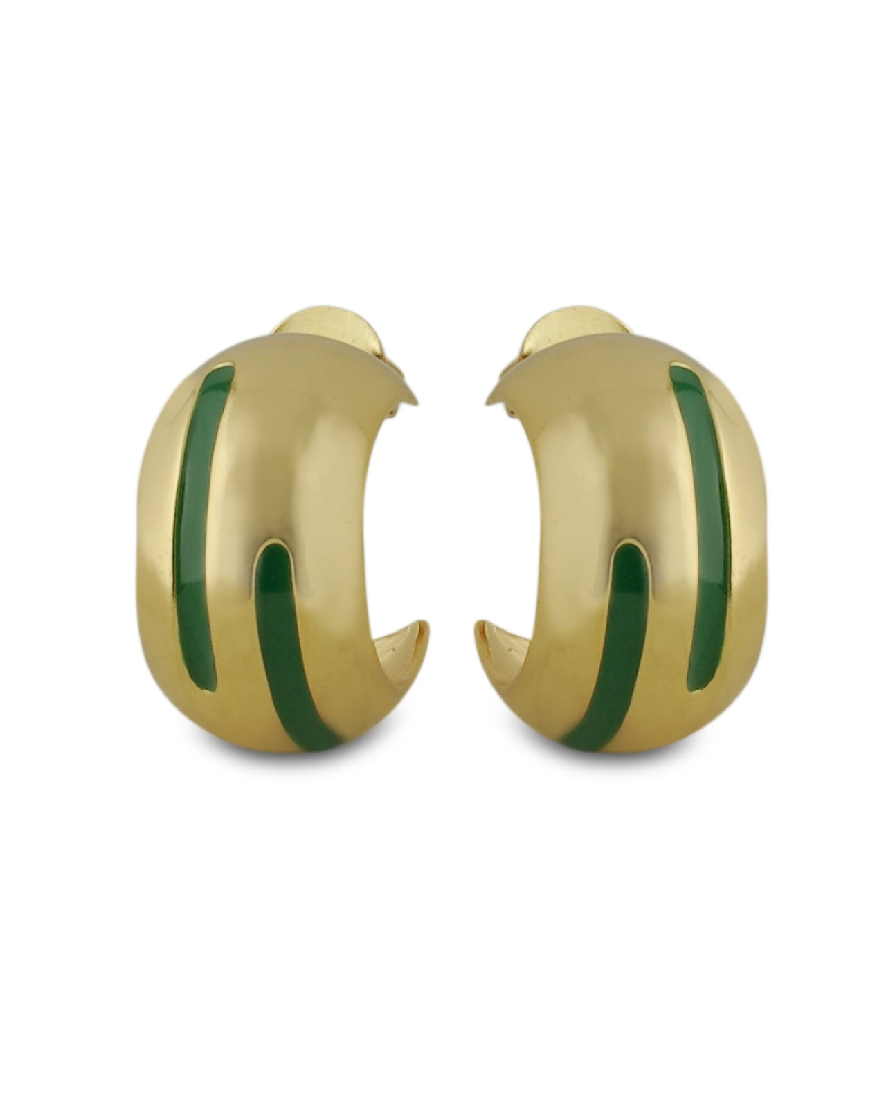 Luna Green Enamel Gold Hoops