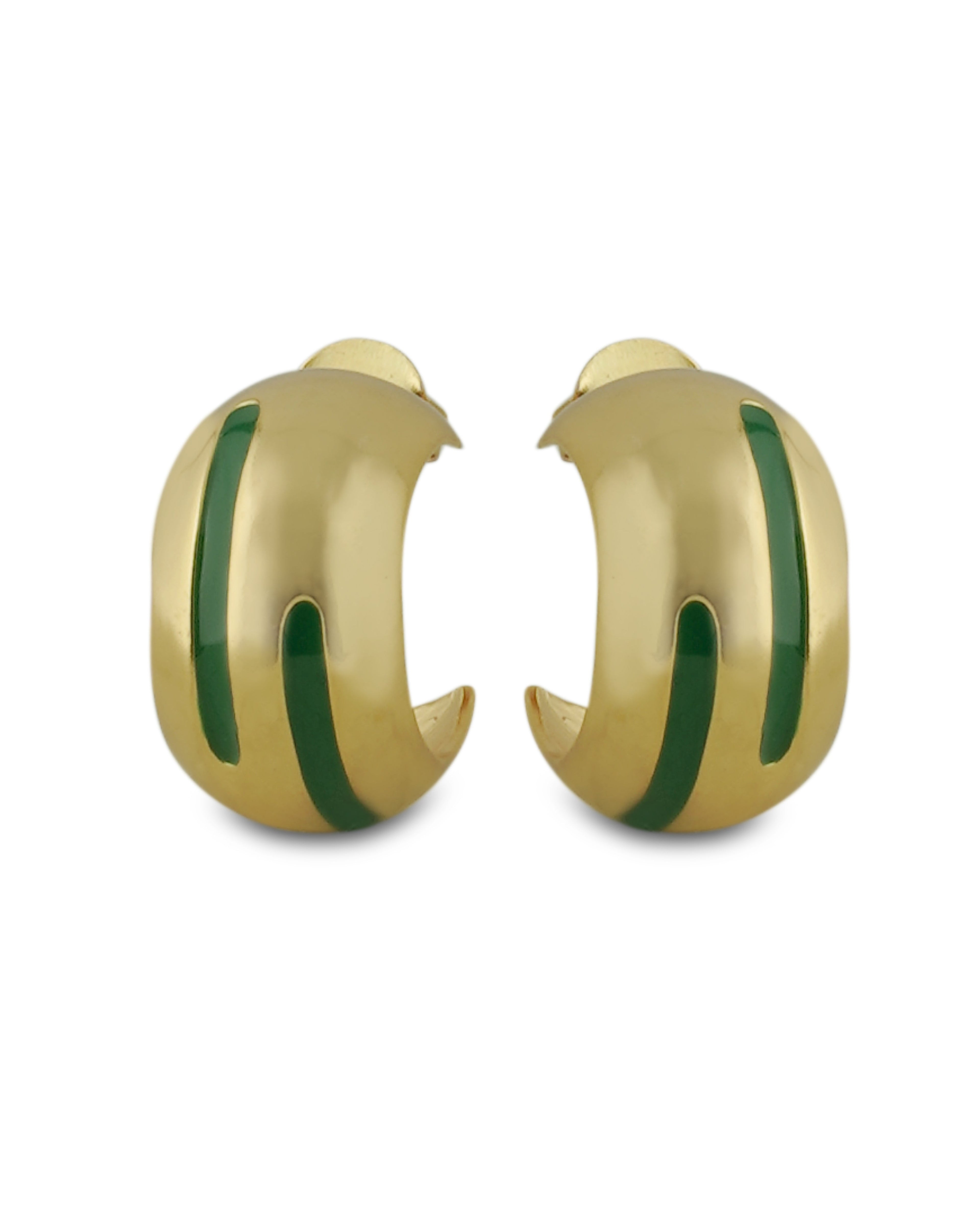 Luna Green Enamel Gold Hoops