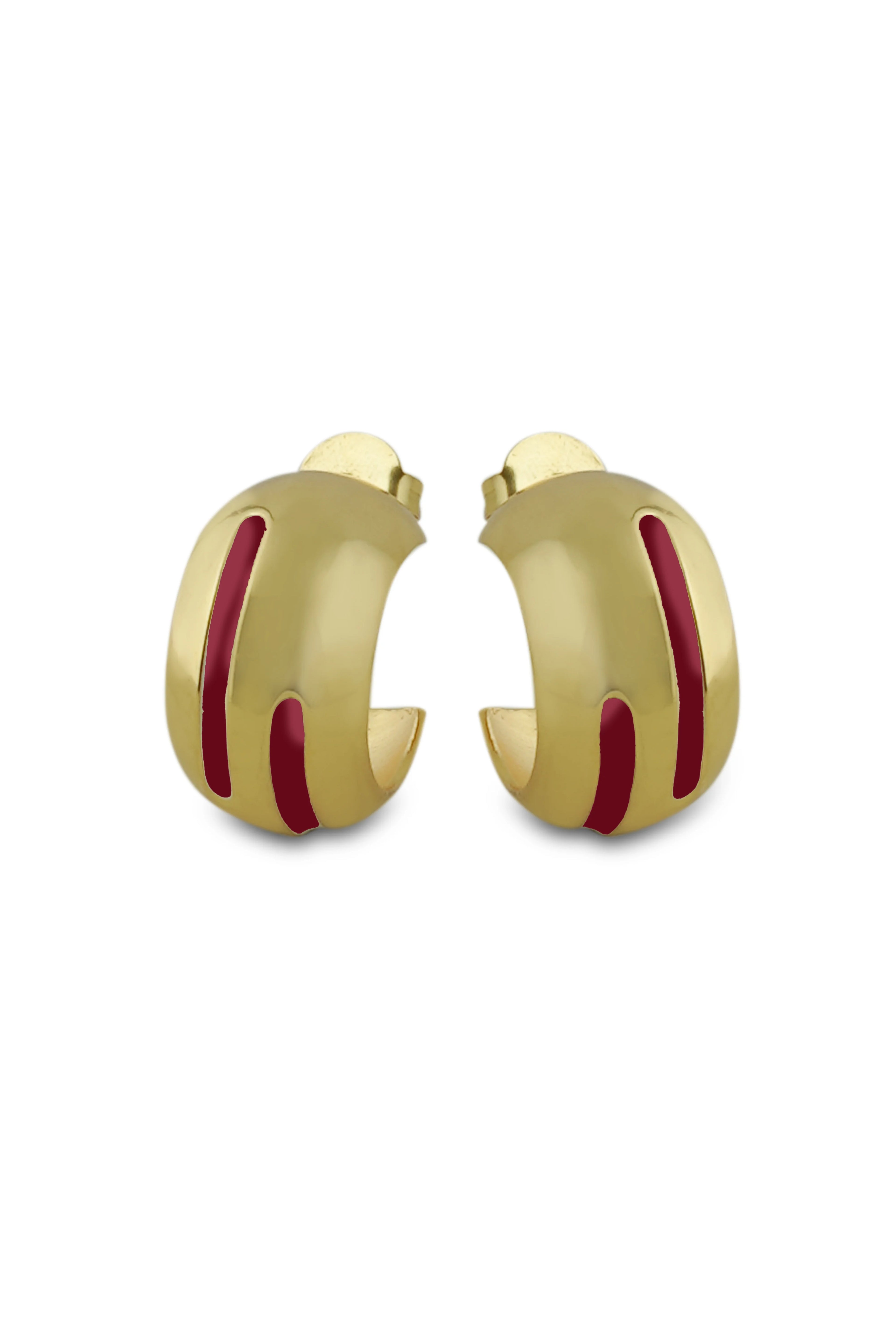 Varnika Arora Luna Maroon Enamel Gold Hoop Earrings featuring maroon enamel accents and sleek gold hoop design