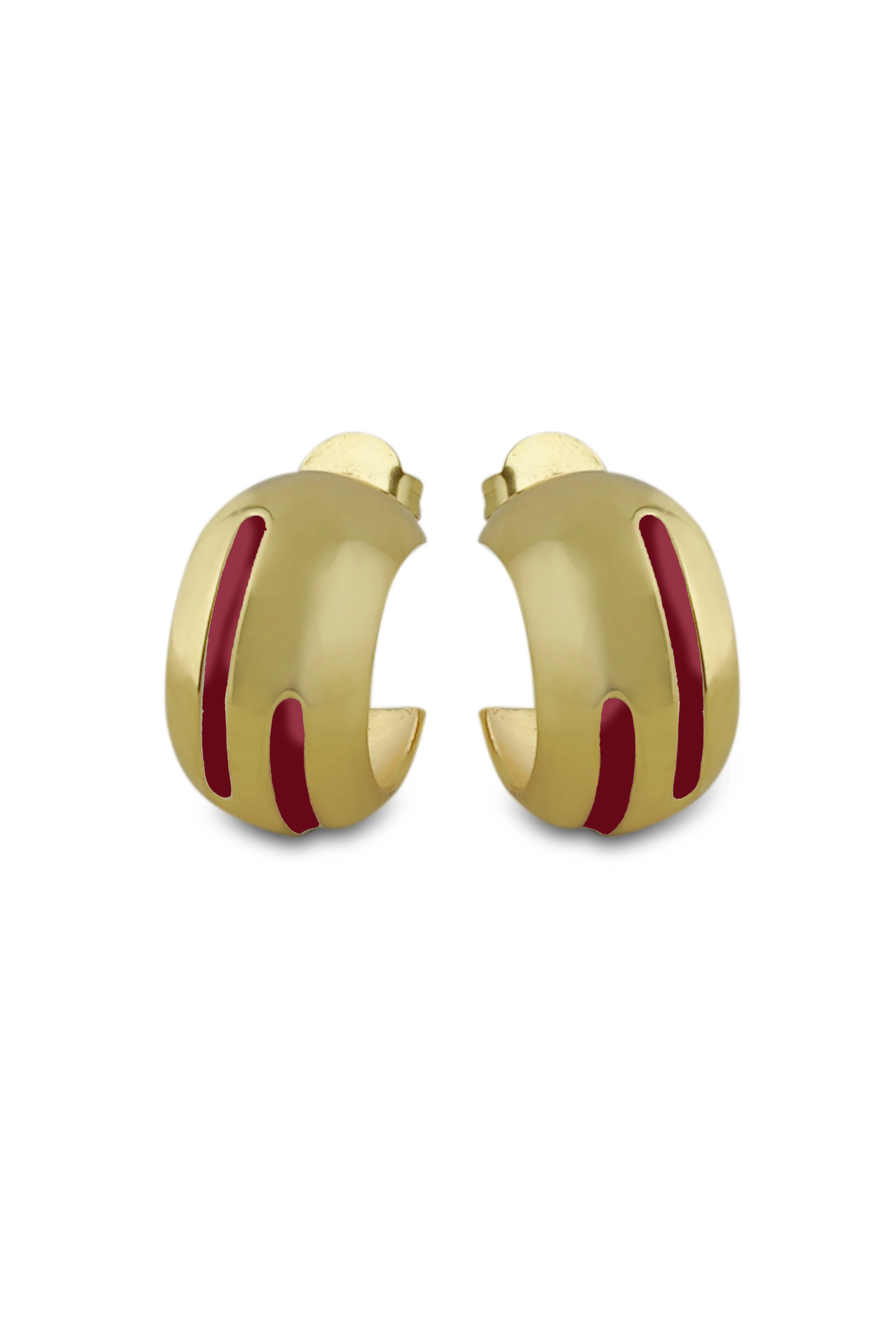 Varnika Arora Luna Maroon Enamel Gold Hoop Earrings featuring maroon enamel accents and sleek gold hoop design Main image