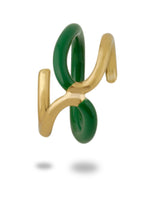 Varnika Arora Twistie 2-way green enamel gold ring featuring a stylish, adjustable design and intricate detailing.