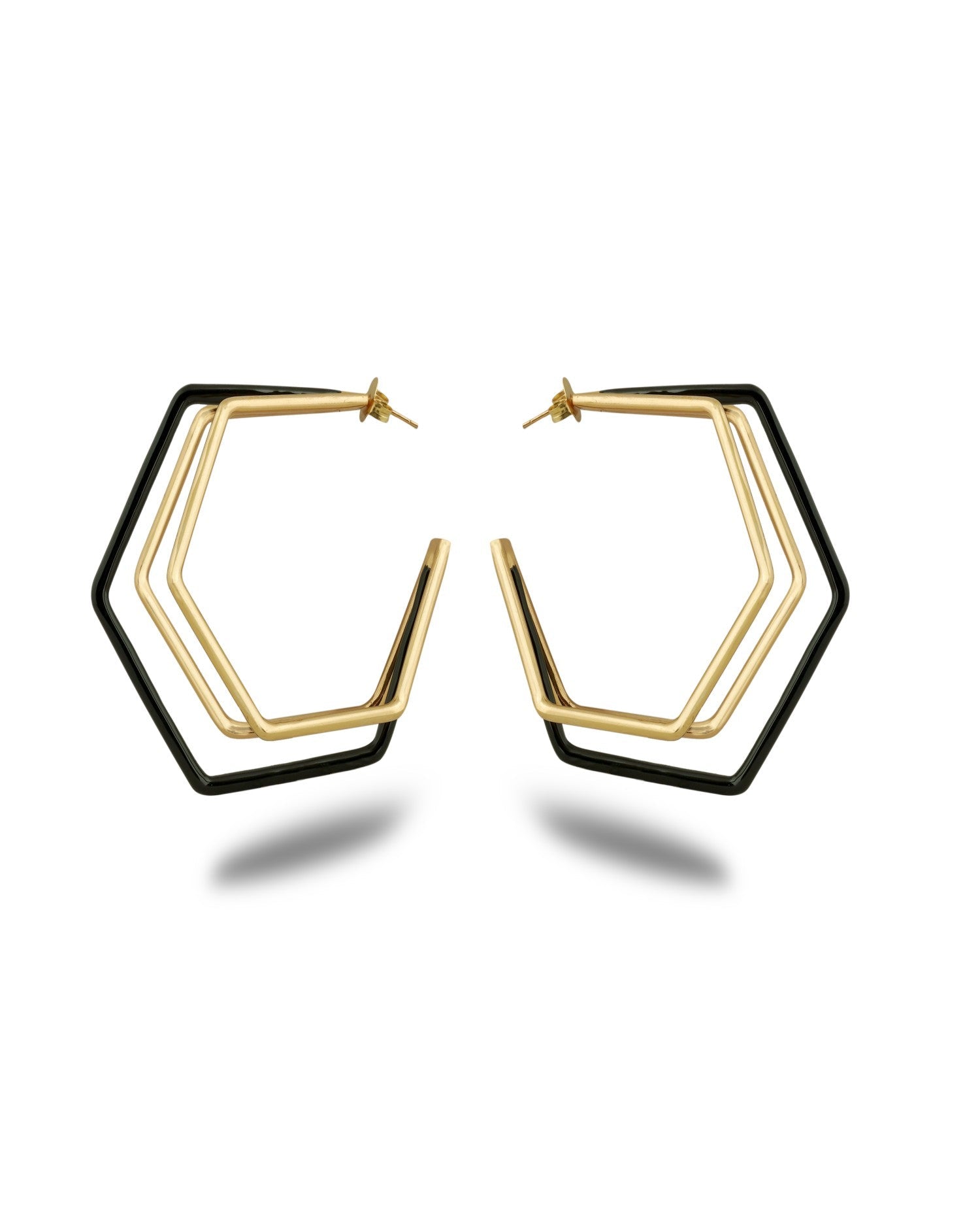 XL Trio black enamel and gold hoops by Varnika Arora featuring bold, stylish hoop earrings with black enamel accents and gold detailing. Main image
