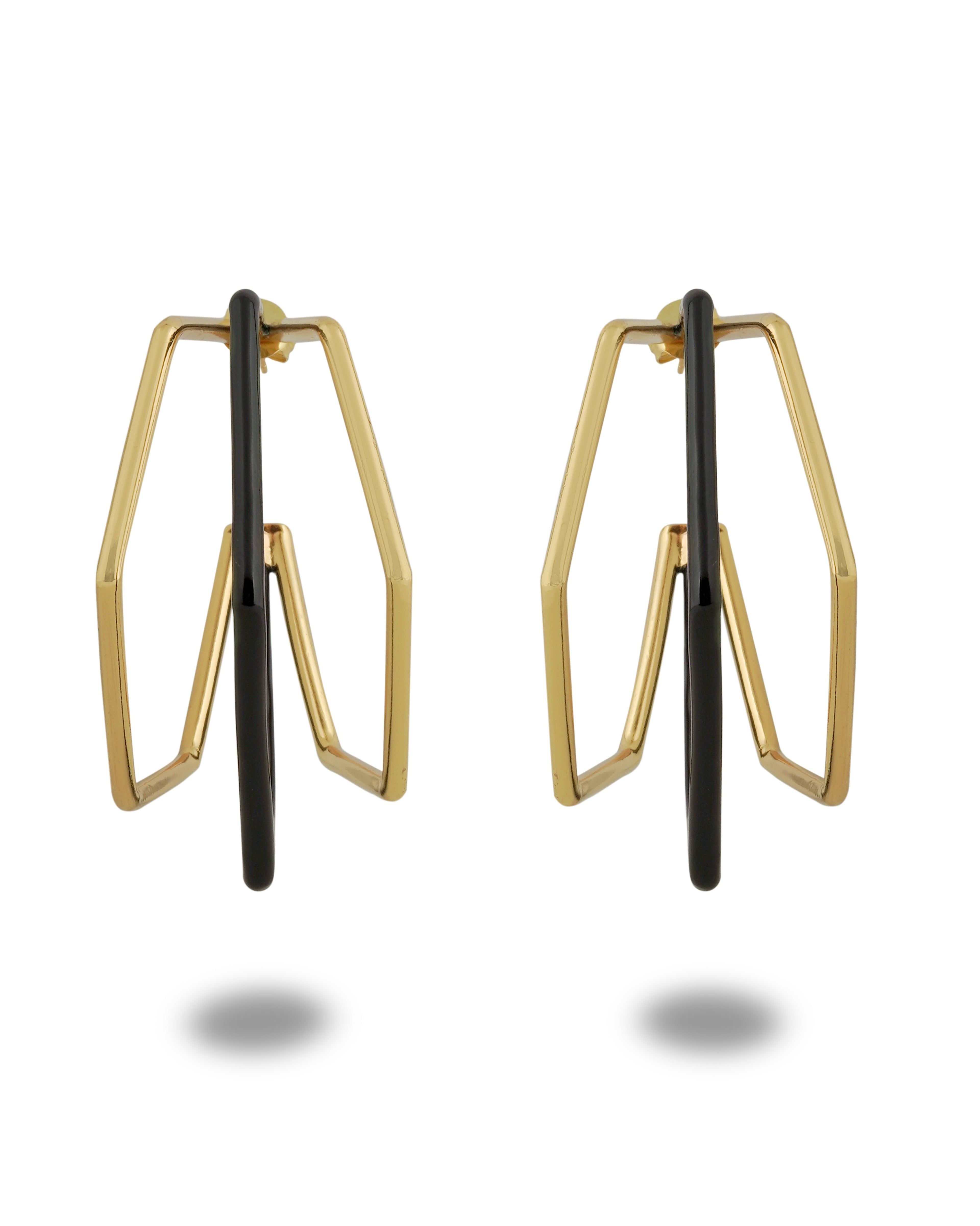 XL Trio  Black Enamel Gold Hoops