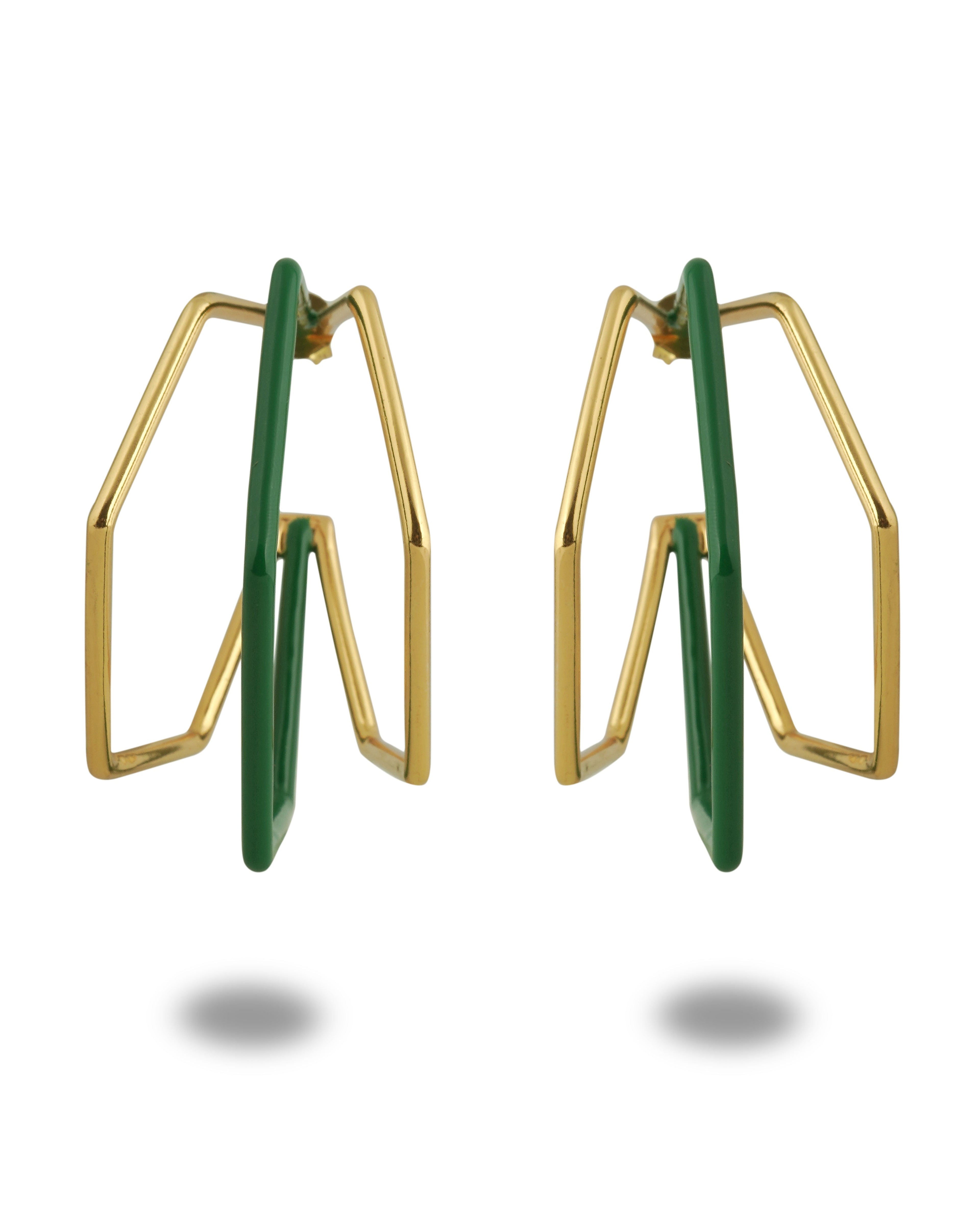 XL Trio Green Enamel Gold Hoops