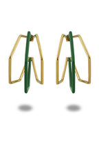 XL Trio green enamel gold hoops by Varnika Arora featuring three layered hoop earrings with vibrant green enamel and gold finish.