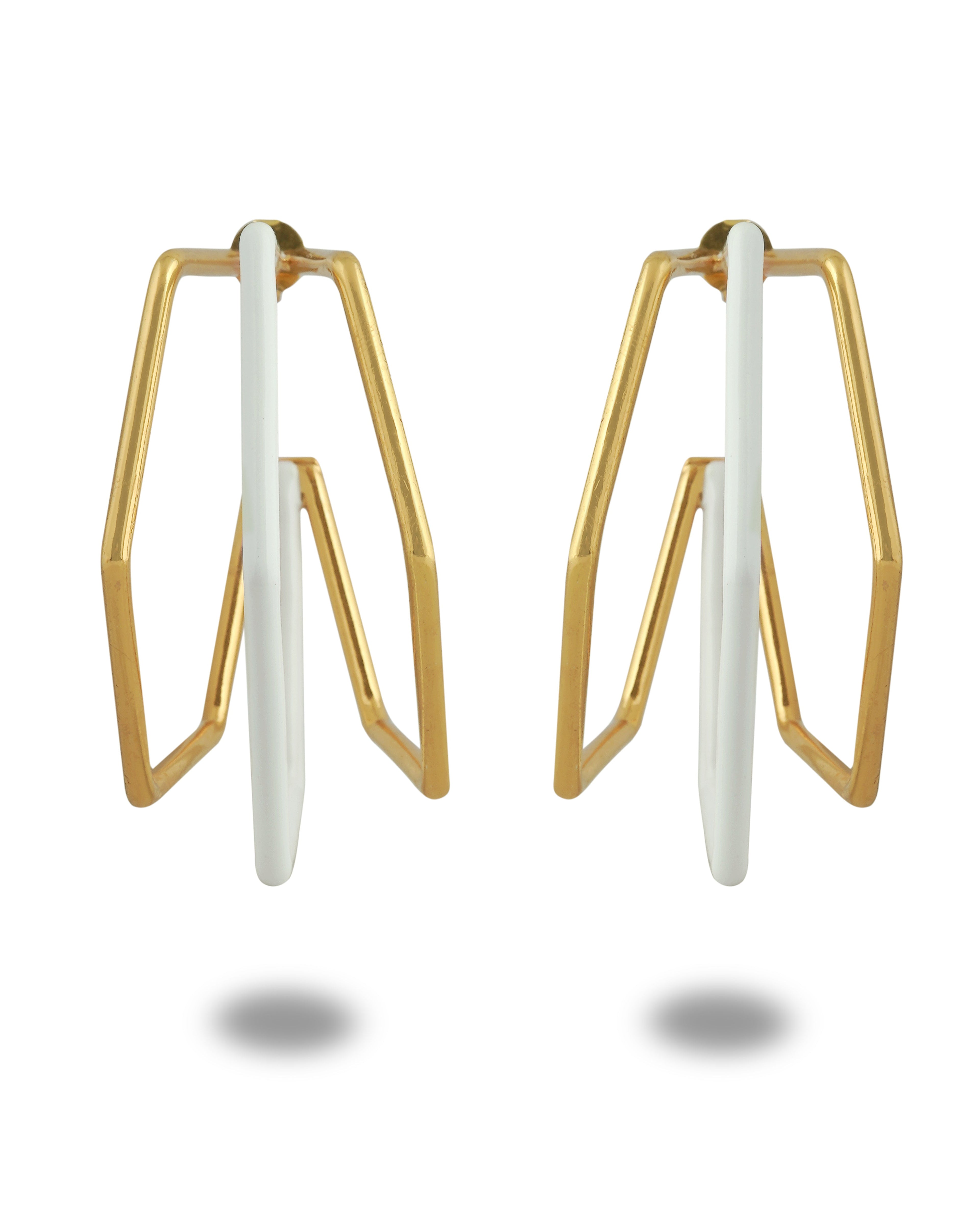 XL Trio White Enamel Gold Hoops