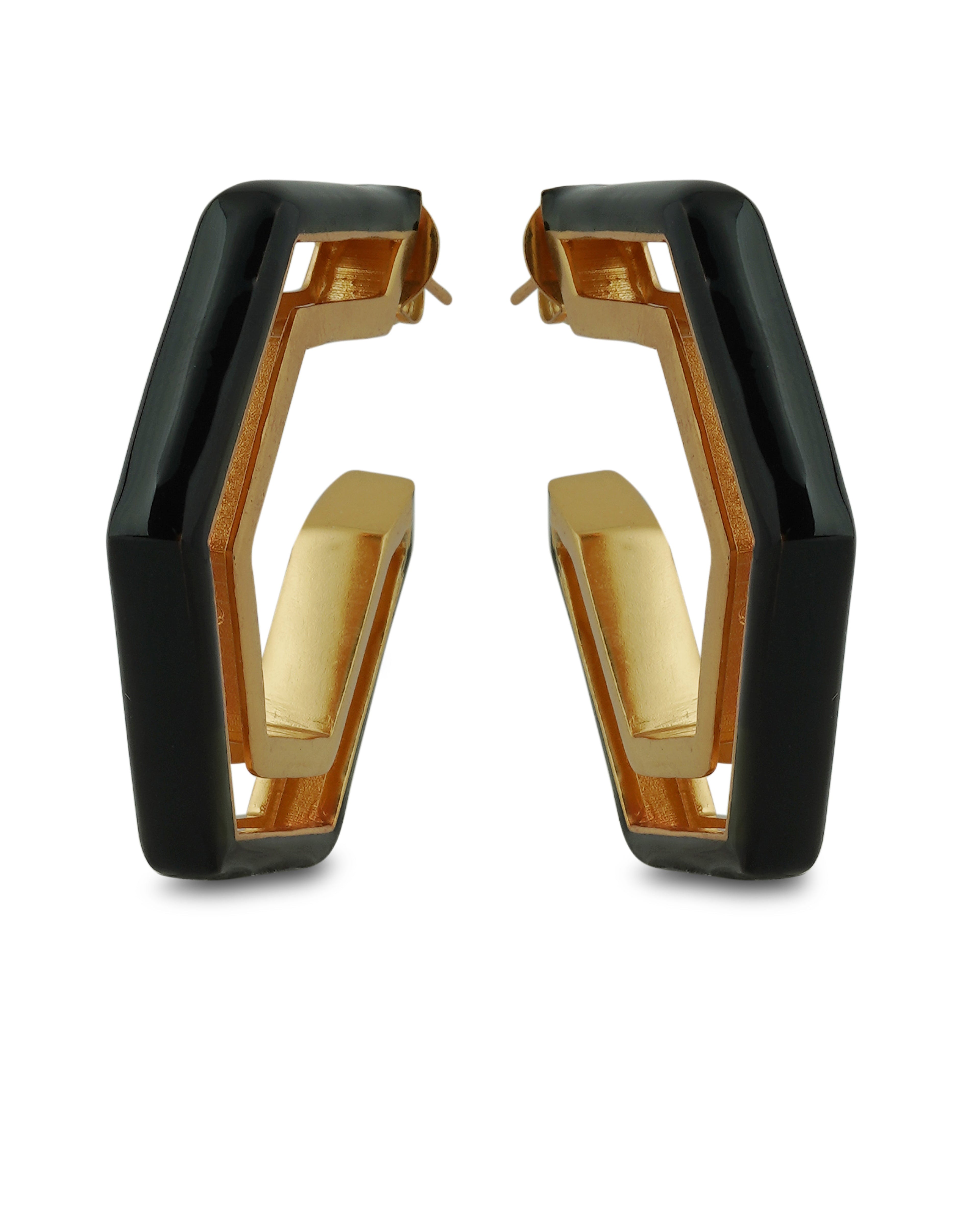 Devine Black Enamel Gold Earrings
