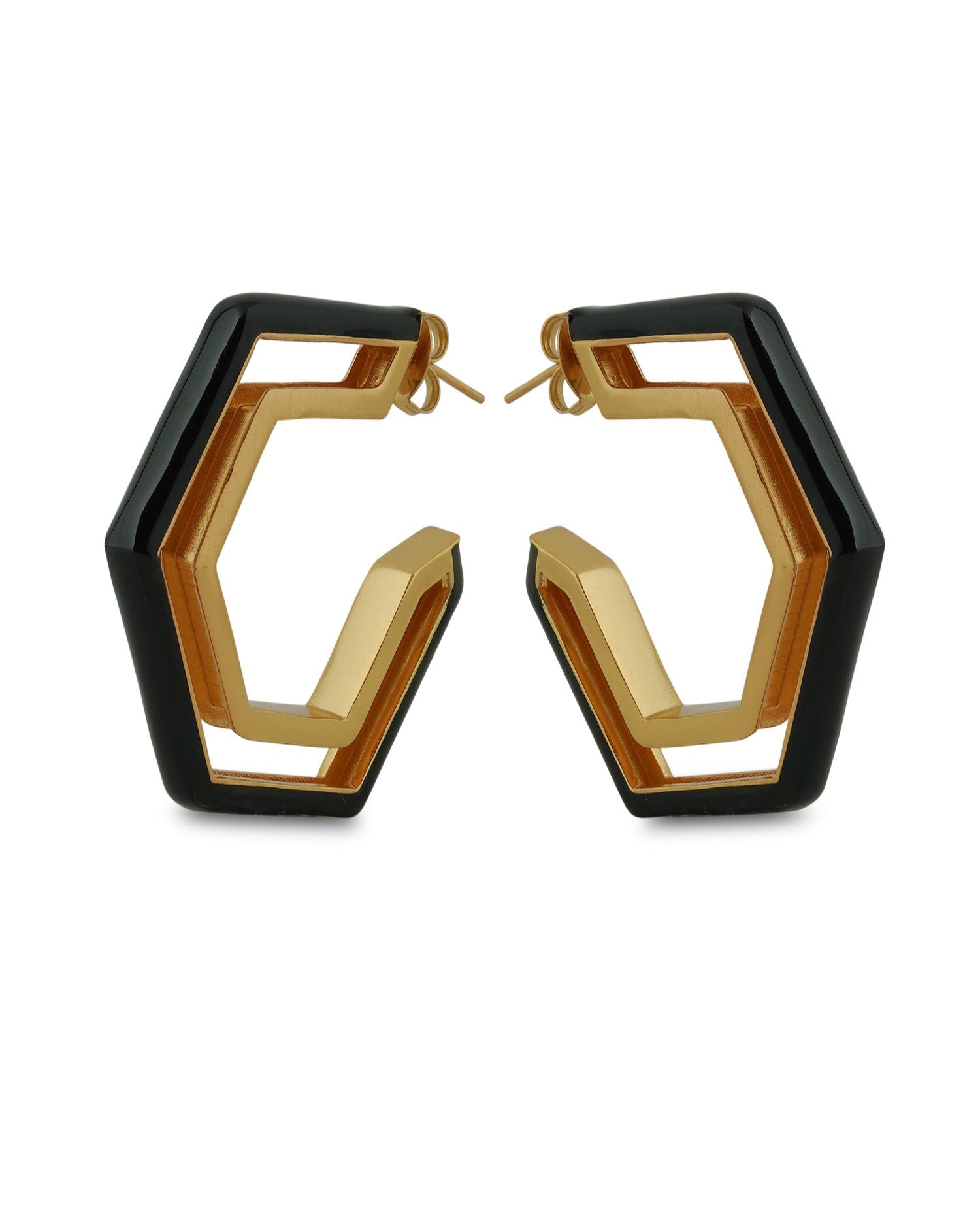Varnika Arora Devine black enamel gold hoop earrings with a sleek, polished finish and stylish design. Main image