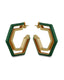 Varnika Arora Devine Green Enamel Gold Hoop Earrings showing vibrant green enamel and shiny gold hoops on a white background.