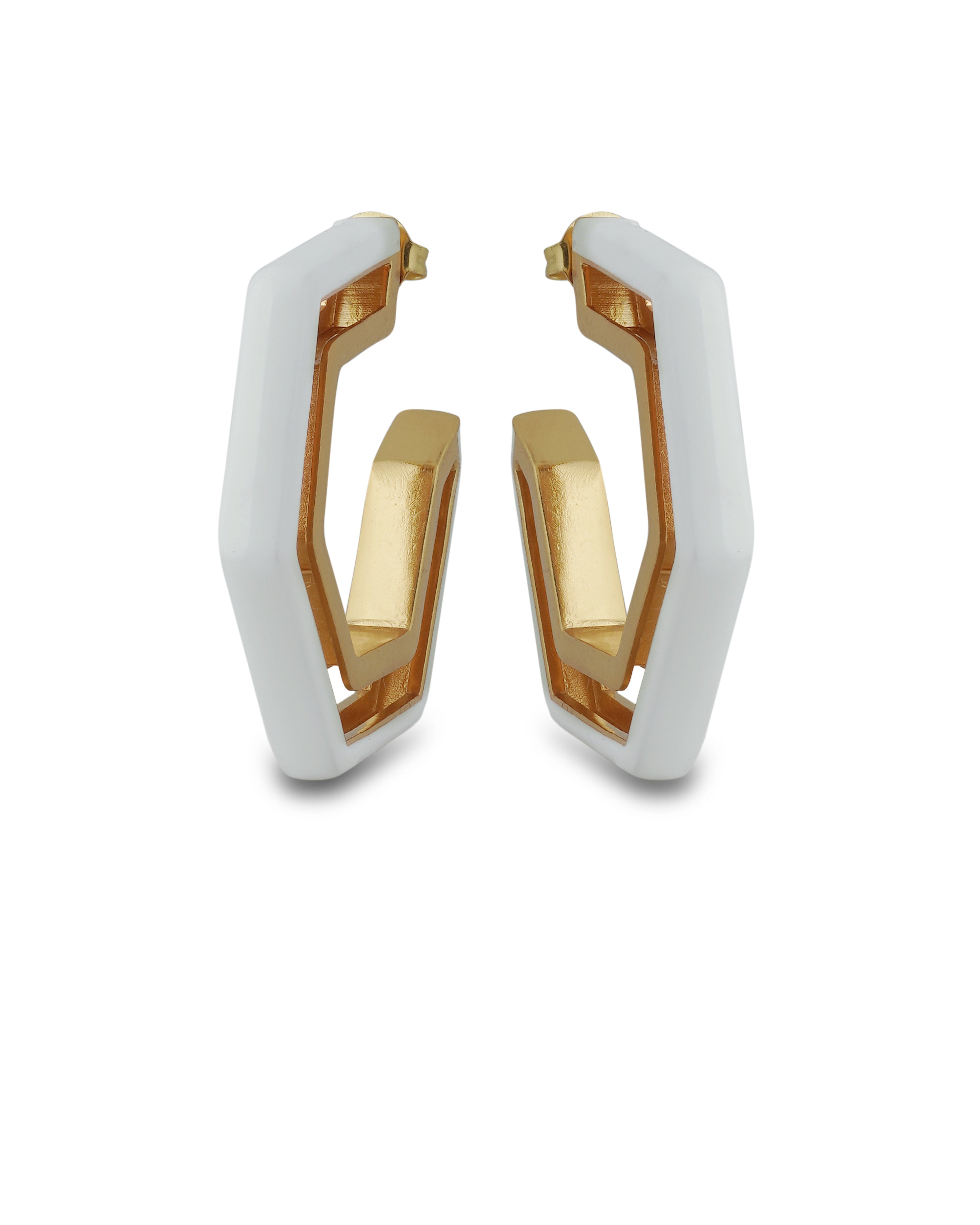 Devine White Enamel Gold Earrings