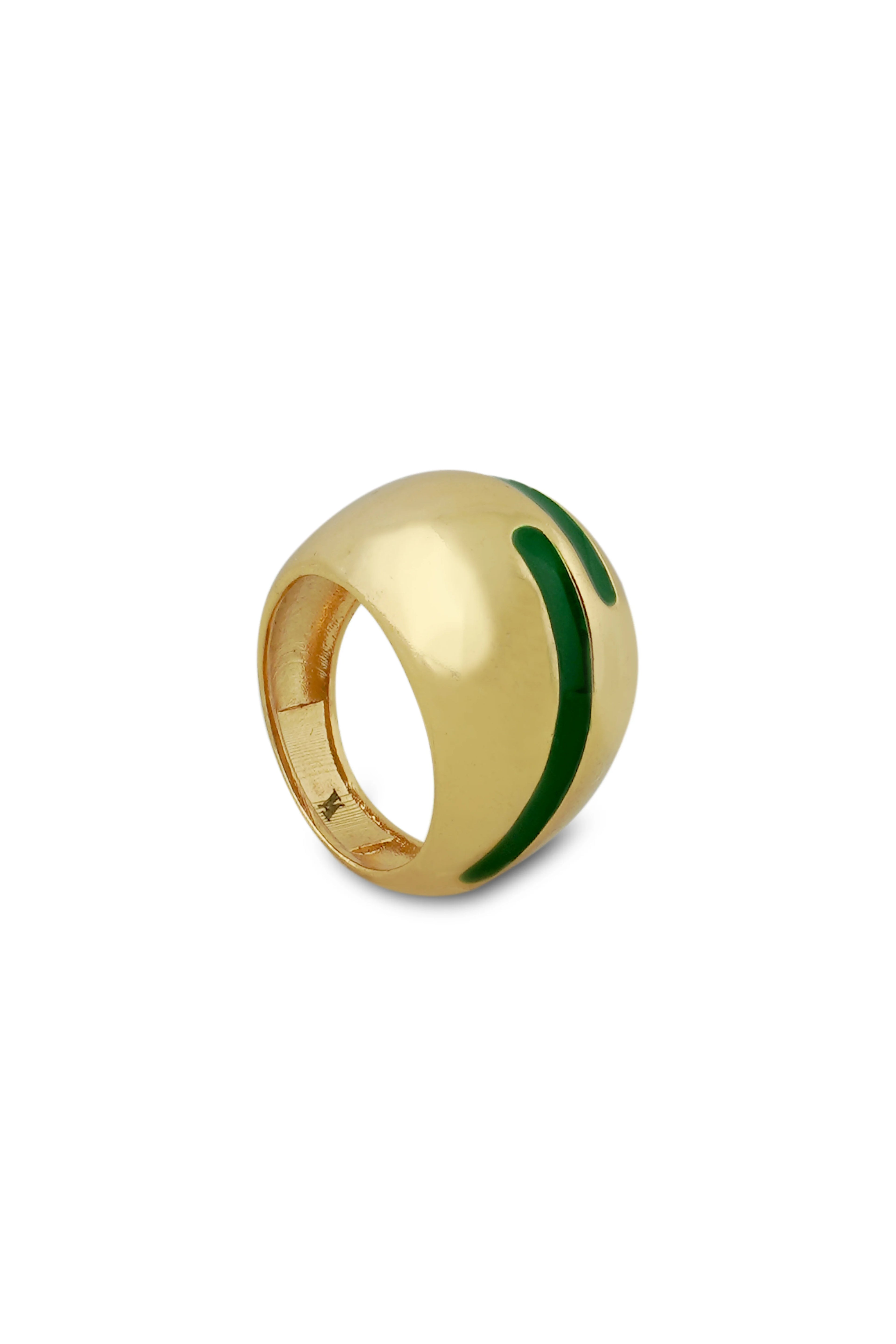 Varnika Arora Verdora green enamel gold ring featuring a smooth, polished band with vibrant green enamel accents.