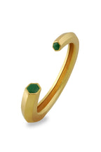 Varnika Arora Hexa Green Enamel Gold Bangle Cuff with geometric design, showcasing vibrant green enamel and polished gold finish.