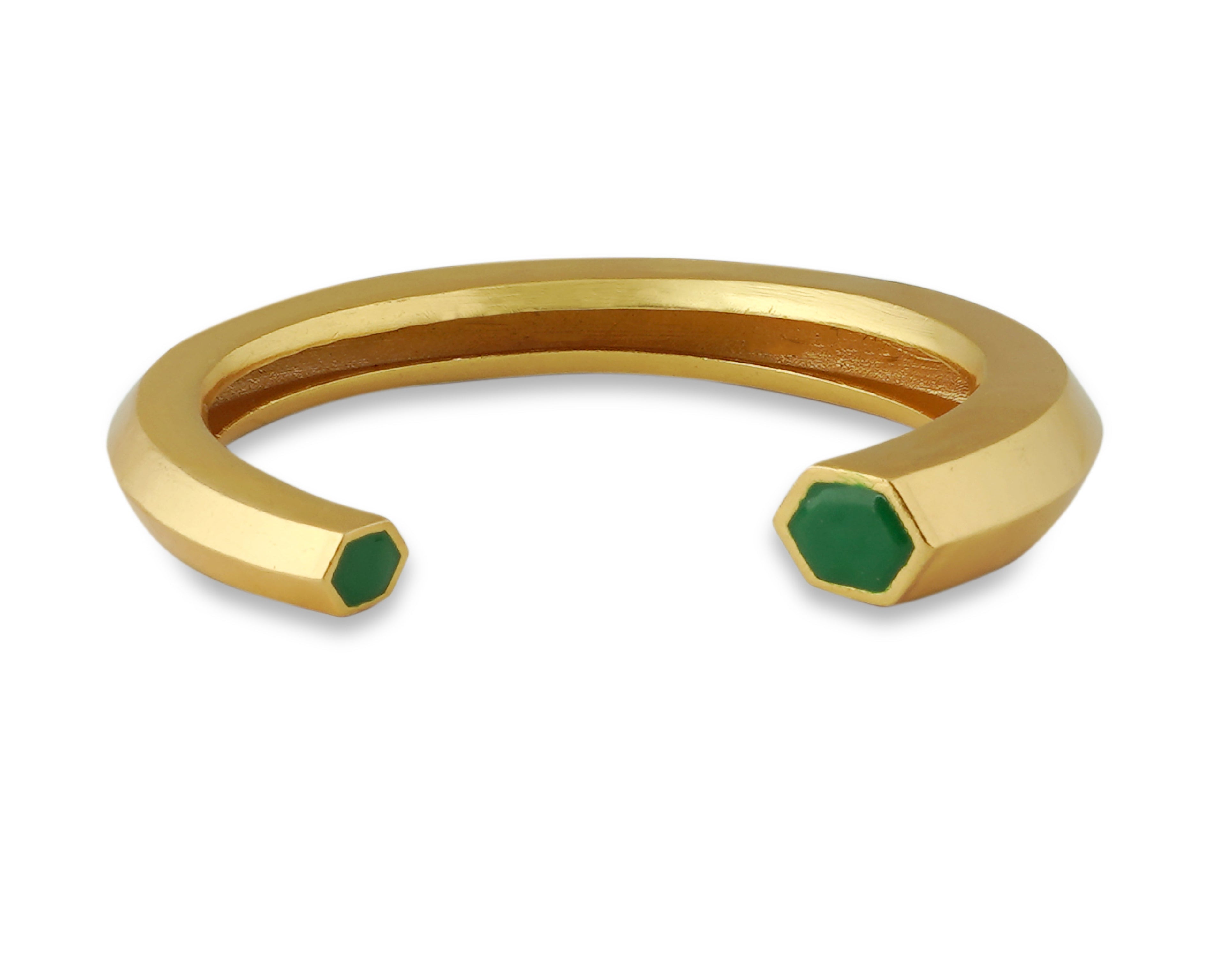 Hexa Green Enamel Gold Cuff