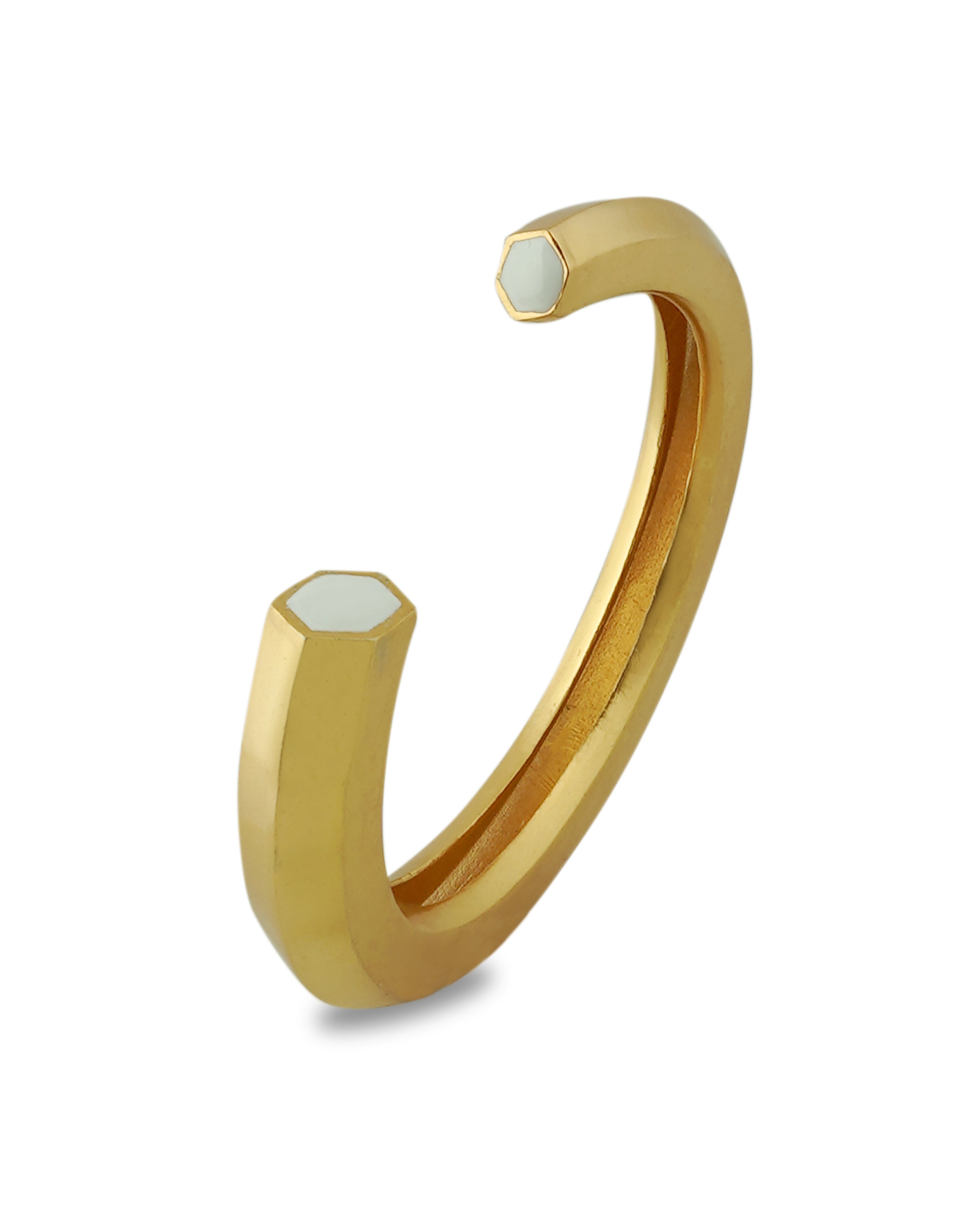 Hexa White Enamel Gold Cuff