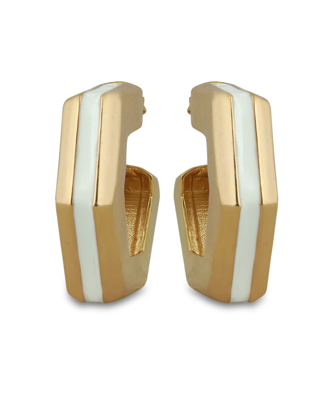 Helixa White Enamel Gold Hoops
