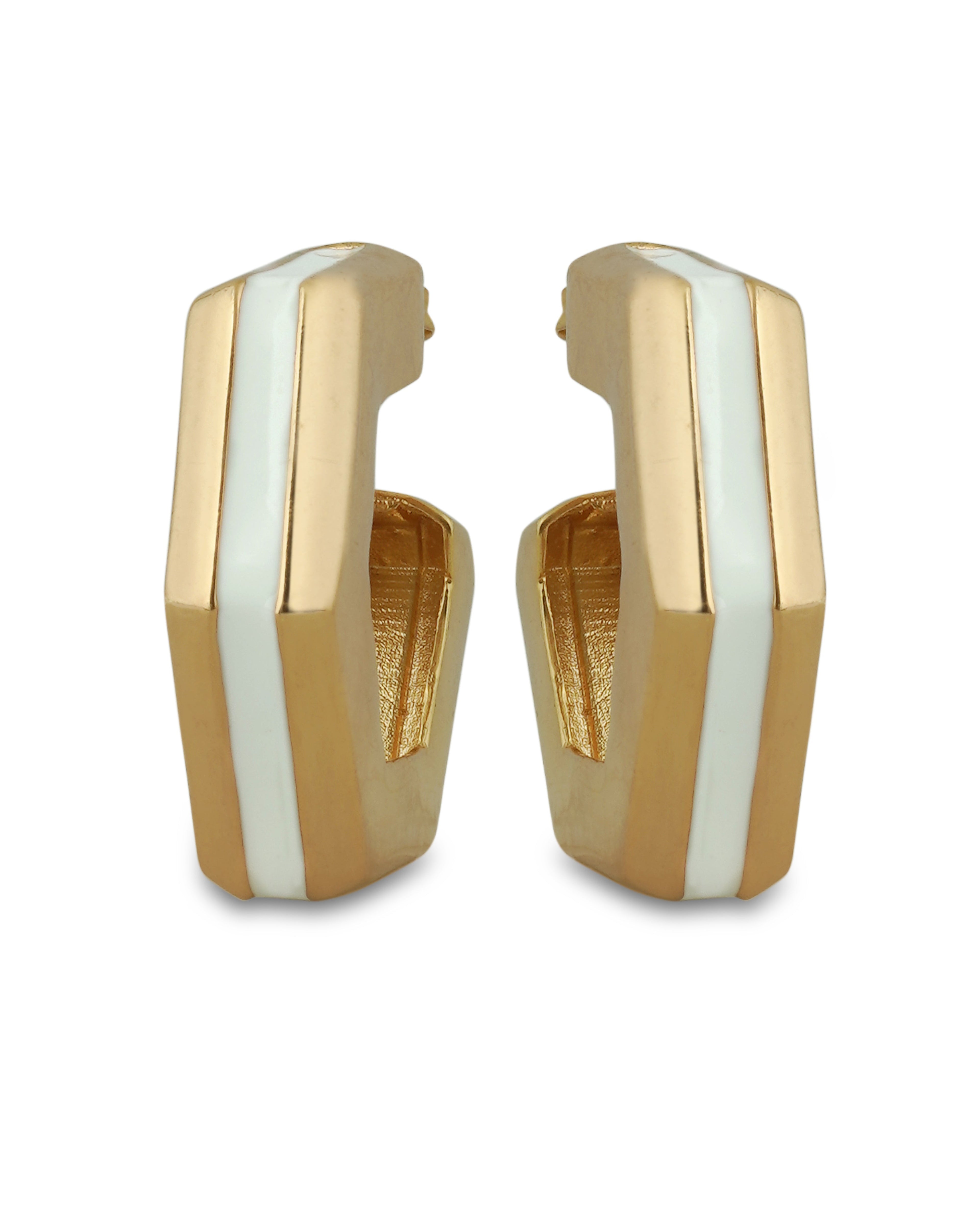 Huma Qureshi in Helixa White Enamel Gold Hoops