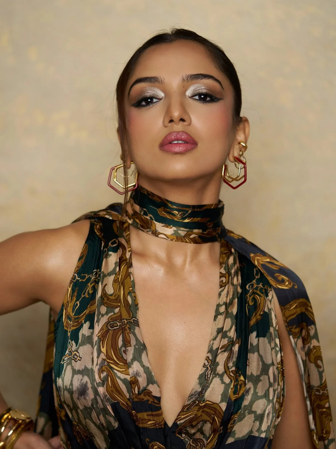 Ahsaas Channa in Small Trio Maroon Enamel Hoops Main image