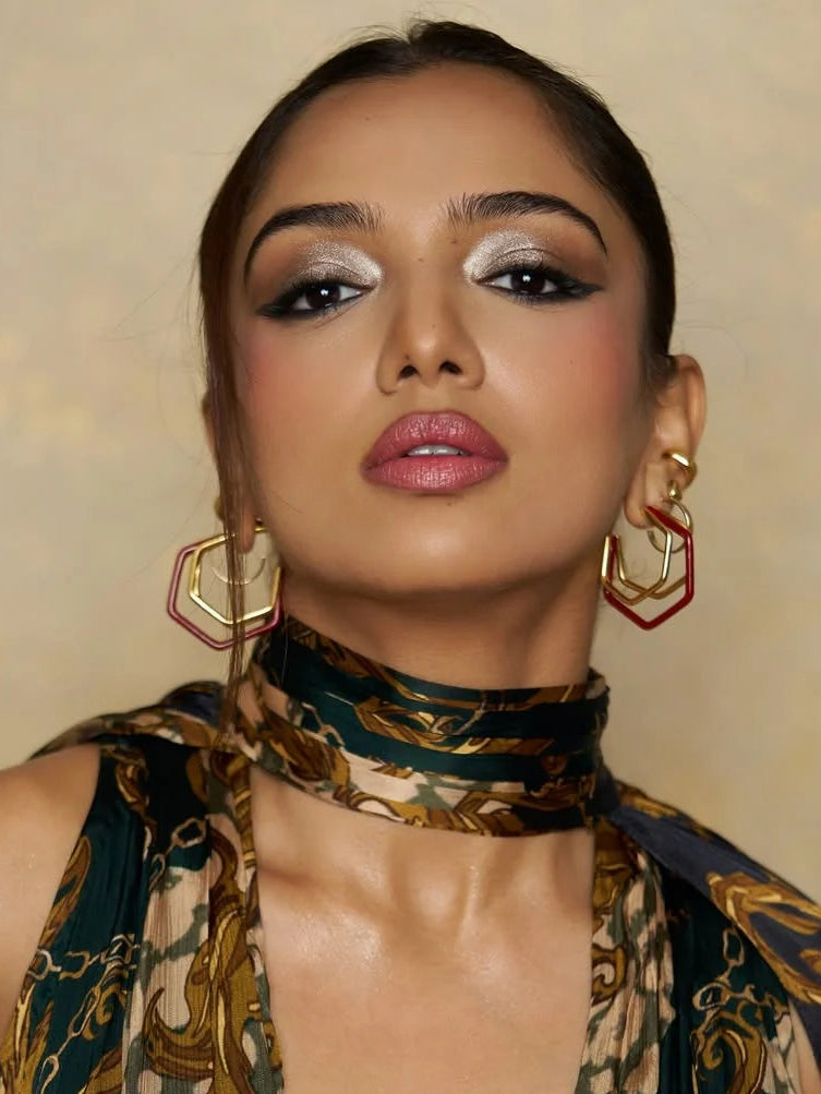 Ahsaas Channa in Small Trio Maroon Enamel Hoops Main image