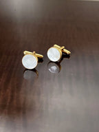 VARNIKA ARORA MOP cufflinks made of jewelry with a polished finish and intricate design, perfect for formal attire.