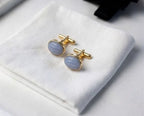 VARNIKA ARORA Chalcedony cufflinks jewelry with polished blue-green gemstones and silver-tone metal setting.