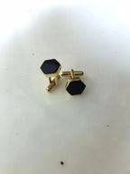 Black Onyx cufflinks by Varnika Arora, elegant jewelry accessory with polished black stone and silver-tone setting.